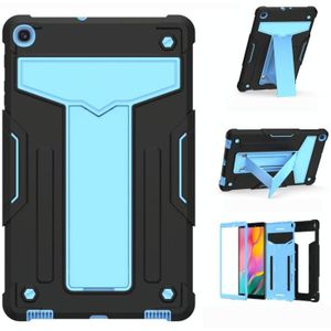 For Samsung Galaxy Tab A10.1 (2019) T510 T-shaped Bracket Contrast Color Shockproof PC + Silicone Flat Protective Case(Black+Blue)