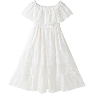 Girls Lace One-shoulder Dress (Color:White Size:140)