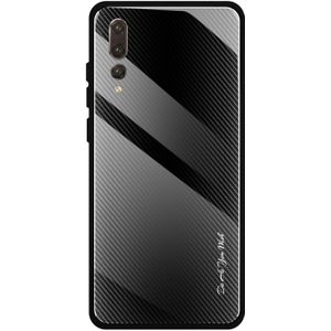 For Huawei P20 Pro Texture Gradient Glass Protective Case(Black)