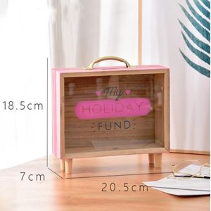 Wooden Piggy Bank Large Capacity Children Savings Box Creative Desktop Accessories(Pink)