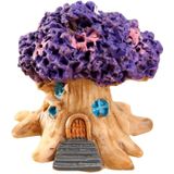 Micro Landscape Flower Pot Decoration Fleshy Cartoon Construction Toy Big Tree House Resin Decoration(Purple)