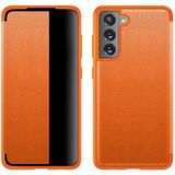 For Samsung Galaxy S21 FE Magnetic Side Window View Shockproof Horizontal Flip Leather Case(Orange)