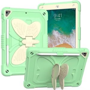 Beige PC + Siliconen Anti-Drop Beschermhoes met Vlinder Vorm Houder & Pen Slot voor Ipad 9.7 2018 & 2017 / Pro 9.7 Inch / Air 2/6 (Beige + Fresh Green)