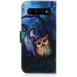 Oil Painting Owl Pattern Coloured Drawing Horizontal Flip Leather Case for Galaxy S10 Plus  with Holder & Card Slots & Wallet