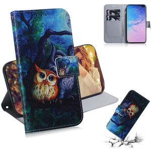 Oil Painting Owl Pattern Coloured Drawing Horizontal Flip Leather Case for Galaxy S10 Plus  with Holder & Card Slots & Wallet