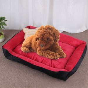 Dog Bone Pattern Big Soft Warm Kennel Pet Dog Cat Mat Blanket  Size: M  70×50×15cm(Black Red)