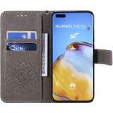 For Huawei P40 Pro Pressed Printing Sunflower Pattern Horizontal Flip PU Leather Case with Holder & Card Slots & Wallet & Lanyard(Grey)