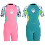 DIVE & SAIL M150656K Children Diving Suit 2.5mm One-piece Warm Swimsuit Short-sleeved Cold-proof Snorkeling Surfing Anti-jellyfish Suit  Size: M(Green)