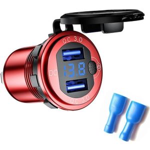 Aluminum Alloy Double QC3.0 Fast Charge With Button Switch Car USB Charger Waterproof Car Charger Specification: Red Shell Blue Light With Terminal