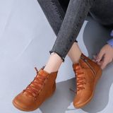 PU Boots Lace-Up Retro Flat Women Boots  Size:40(Red)