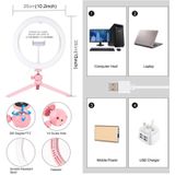 PULUZ 10.2 inch 26cm Light + Desktop Tripod Mount USB 3 Modes Dimmable Dual Color Temperature LED Curved Diffuse Light Ring Vlogging Selfie Photography Video Lights with Phone Clamp(Pink)