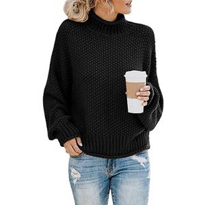 Fashion Thick Thread Turtleneck Knit Sweater (Color:Black Size:S)