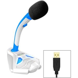 K1 Desktop Omnidirectional USB Wired Mic Condenser Microphone with Phone Holder  Compatible with PC / Mac for Live Broadcast  Show  KTV  etc(White + Blue)