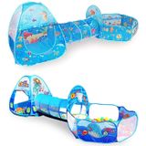 3 in 1 ZP01 Children Tent Play House Tunnel Foldable Shooting Ocean Ball Pool Toy(Deep Sea)