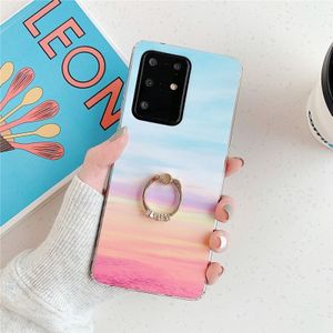 For Galaxy S20 Ultra TPU Smooth Marble with Ring Metal Rhinestone Bracket Mobile Phone Protective Case(Rainbow Q16)