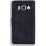 Calf Pattern Double Folding Design Embossed Leather Case with Wallet & Holder & Card Slots for Galaxy J5 (2016) / J510(Black)