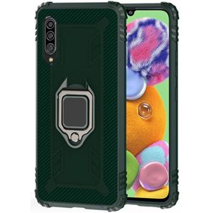 For Galaxy A50 Carbon Fiber Protective Case with 360 Degree Rotating Ring Holder(Green)