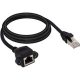 RJ45 Female to Male CAT5E Network Panel Mount Screw Lock Extension Cable  Length: 2m(Black)