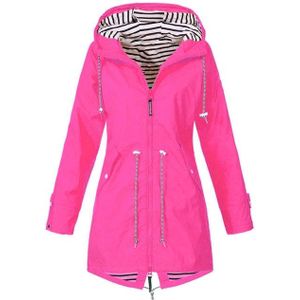 Women Waterproof Rain Jacket Hooded Raincoat  Size:XXXL(Rose Red)
