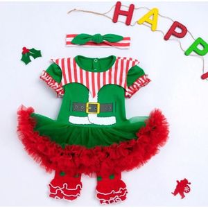 Christmas Baby Kort-mouwen Drie-delige Baby Romper Tutu Rok (Kleur: Groene maat: 80)