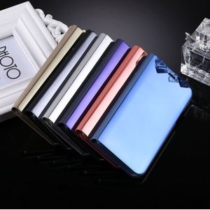 For iPhone X Electroplating Mirror Horizontal Flip Leather Case with Holder (Blue)