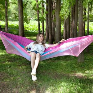 Portable Outdoor Camping Full-automatic Nylon Parachute Hammock with Mosquito Nets  Size : 250 x 120cm (Pink Blue)