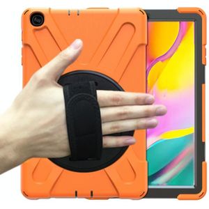 For Samsung Galaxy Tab A 10.1 (2019) T515 / T510 Shockproof Colorful Silicone + PC Protective Case with Holder & Shoulder Strap & Hand Strap(Orange)