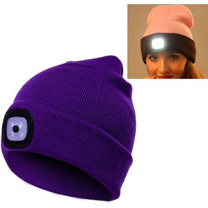 Unisex Warm Winter Polyacrylonitrile Knit Hat Adult Head Cap with 4 LED Lights(Purple)