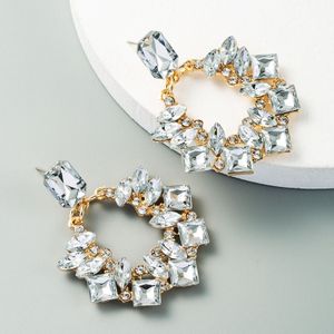 2 Pairs Exaggerated Geometric Alloy Inlaid Rhinestone Earrings Female Flash Full Diamond Earrings(White)