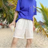 Summer Loose Casual Solid Color Shorts Polyester Drawstring Beach Shorts for Men (Color:Red Size:L)