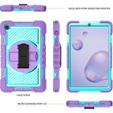 For Samsung Galaxy Tab A 8.4 2020 T307 360 Degree Rotation Contrast Color Shockproof Silicone + PC Case with Holder & Hand Grip Strap & Shoulder Strap(Purple + Mint Green)