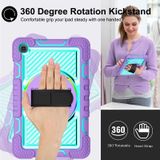 For Samsung Galaxy Tab A 8.4 2020 T307 360 Degree Rotation Contrast Color Shockproof Silicone + PC Case with Holder & Hand Grip Strap & Shoulder Strap(Purple + Mint Green)