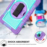 For Samsung Galaxy Tab A 8.4 2020 T307 360 Degree Rotation Contrast Color Shockproof Silicone + PC Case with Holder & Hand Grip Strap & Shoulder Strap(Purple + Mint Green)