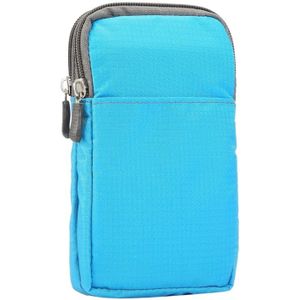Universal Multi-function Plaid Texture Double Layer Zipper Sports Waist Bag / Shoulder Bag for iPhone X  & 7 & 7 Plus / Galaxy  S9+ / S8+ / Note 8 / Sony Xperia Z5 / Huawei Mate 8  Size: 16.5 x 9.0 x 3.0cm(Blue)