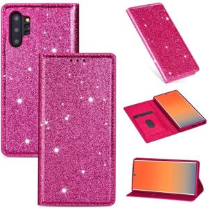 For Samsung Galaxy Note 10 Plus Ultrathin Glitter Magnetic Horizontal Flip Leather Case with Holder & Card Slots(Rose Red)