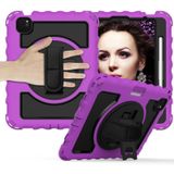 For iPad Air 2020 10.9 360 Degree Rotation PC + Silicone Shockproof Combination Case with Holder & Hand Grip Strap & Neck Strap & Pen Slot Holder(Purple)