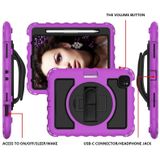 For iPad Air 2020 10.9 360 Degree Rotation PC + Silicone Shockproof Combination Case with Holder & Hand Grip Strap & Neck Strap & Pen Slot Holder(Purple)