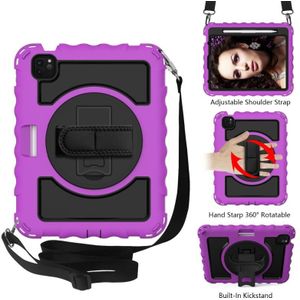 For iPad Air 2020 10.9 360 Degree Rotation PC + Silicone Shockproof Combination Case with Holder & Hand Grip Strap & Neck Strap & Pen Slot Holder(Purple)