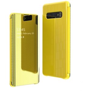 Mirror Plated Ultra-Thin Mobile Phone Smart Protective Case For Samsung S10 Plus Flip-Free Smart Answering Phone(Yellow)