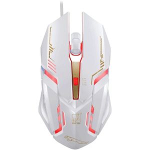 Chasing Leopard V17 USB 2400DPI Four-speed Adjustable Line Pattern Wired Optical Gaming Mouse with LED Breathing Light  Length: 1.45m(White)