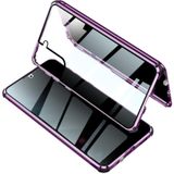 For Samsung Galaxy S21 Ultra 5G Four-corner Shockproof Anti-peeping Magnetic Metal Frame Double-sided Tempered Glass Case(Pink)