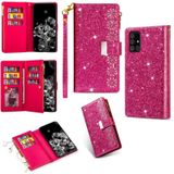 For Samsung Galaxy A81 / Note 10 Lite / M60s Multi-card Slots Starry Sky Laser Carving Glitter Zipper Horizontal Flip Leather Case with Holder & Wallet & Lanyard(Rose Red)