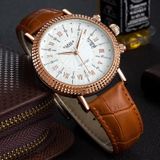 422 YAZOLE Men Fashion Business Leather Band Quartz Wrist Watch(Coffee+ White)