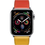 Two Color Single Loop Leather Wrist Strap Watchband for Apple Watch Series 3 & 2 & 1 38mm  Color:Amber+Orange Red+Light Rose Red