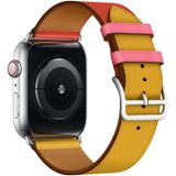 Two Color Single Loop Leather Wrist Strap Watchband for Apple Watch Series 3 & 2 & 1 38mm  Color:Amber+Orange Red+Light Rose Red