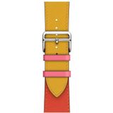 Two Color Single Loop Leather Wrist Strap Watchband for Apple Watch Series 3 & 2 & 1 38mm  Color:Amber+Orange Red+Light Rose Red