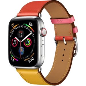 Two Color Single Loop Leather Wrist Strap Watchband for Apple Watch Series 3 & 2 & 1 38mm  Color:Amber+Orange Red+Light Rose Red