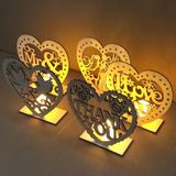 2 PCS Creative Heart Shaped Wooden Decoration Romantic Wooden Sign LED Candle Light(JM01454)