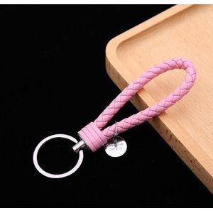 100 PCS Woven Leather Cord Keychain Car Pendant Leather Key Ring Baotou With Small Round Piece(Pink)