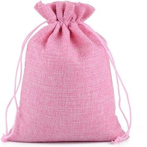 50 PCS Multi size Linen Jute Drawstring Gift Bags Sacks Wedding Birthday Party Favors Drawstring Gift Bags  Size:10x14cm(Pink)